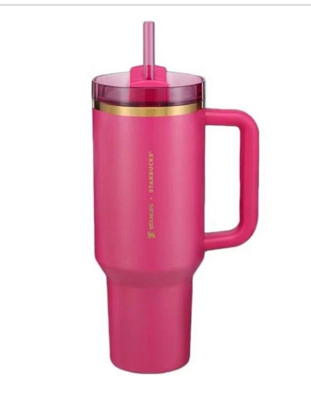 NEW Starbucks Stanley Pink Travel Mug with Gold Accent and Straw